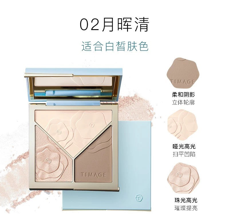 Three-color contouring palette highlight matte pearlescent brighten nose shadow