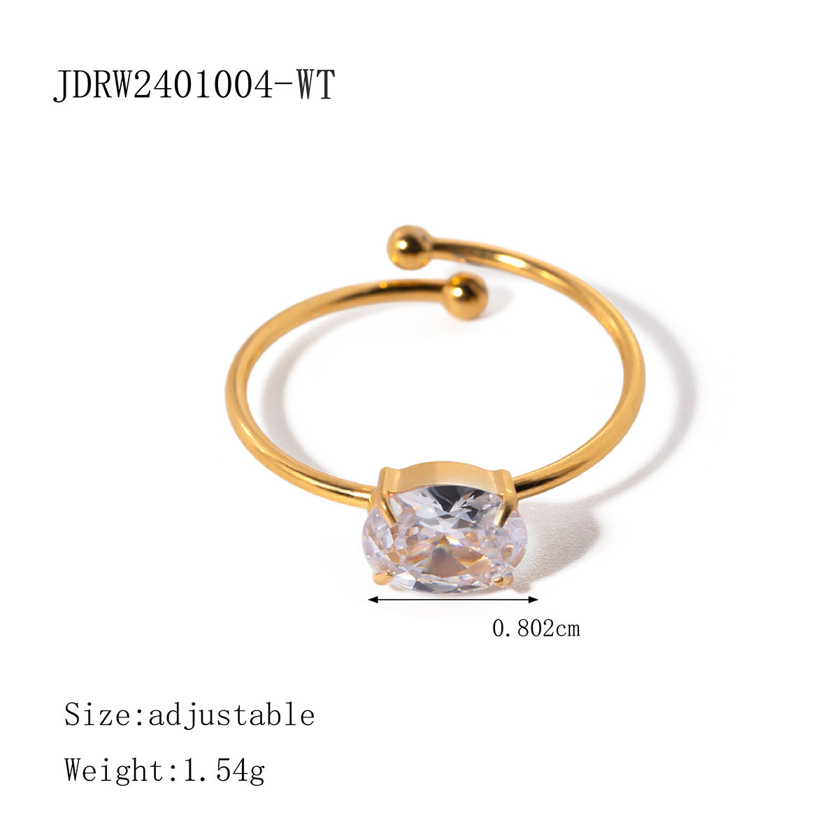 Pink zircon adjustable titanium steel ring