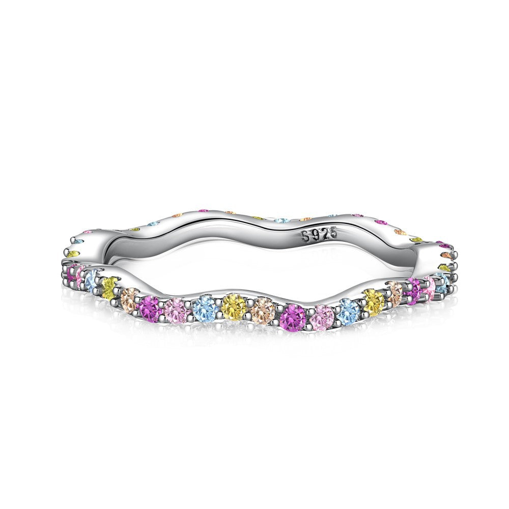 925 all-over sterling silver premium set colored zircon ring