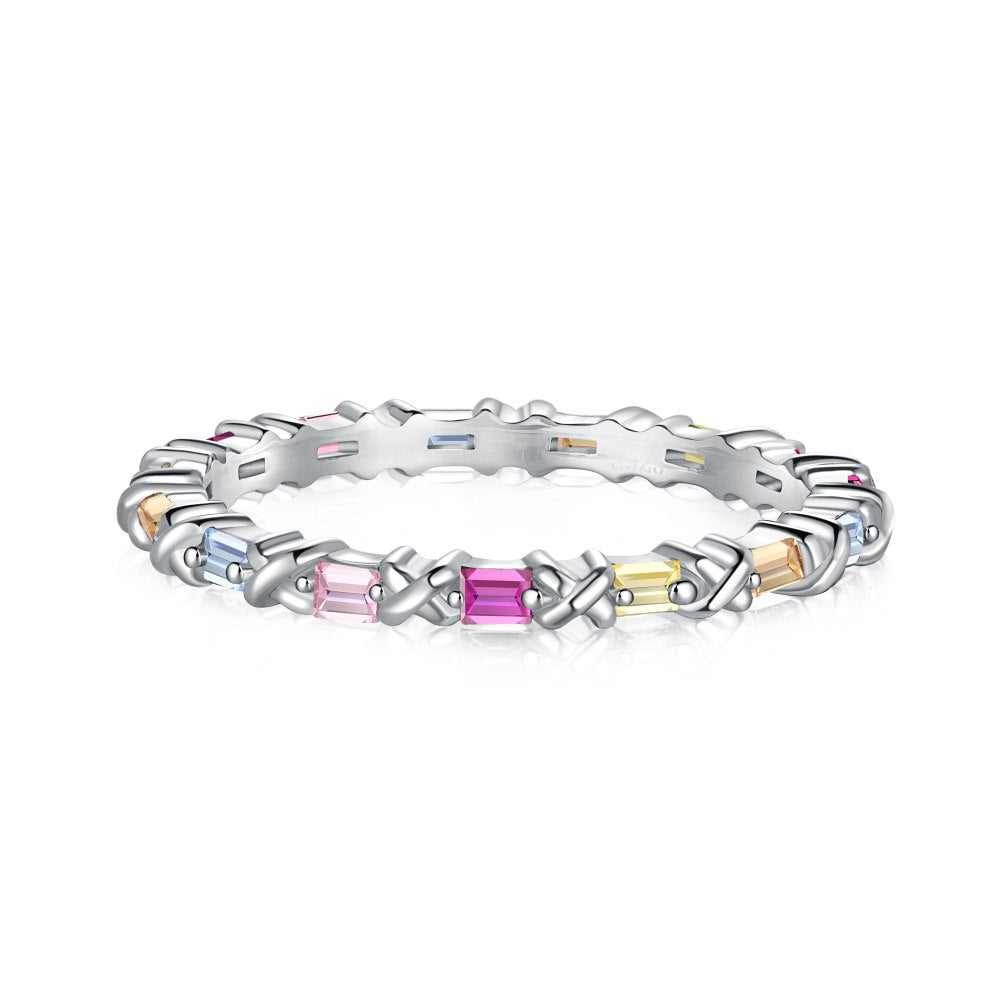 925 all-over sterling silver premium set colored zircon ring