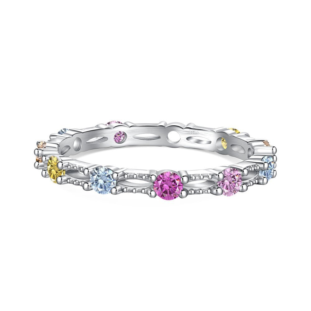 925 all-over sterling silver premium set colored zircon ring