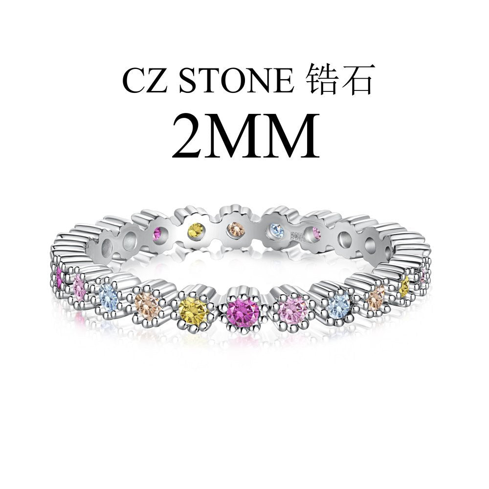 925 all-over sterling silver premium set colored zircon ring