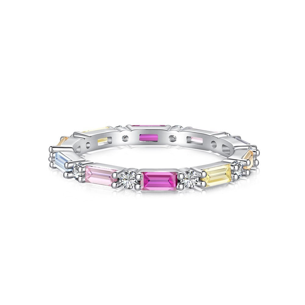 925 all-over sterling silver premium set colored zircon ring