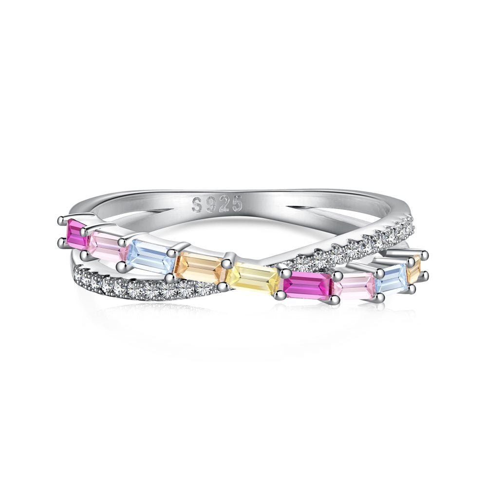 925 all-over sterling silver premium set colored zircon ring