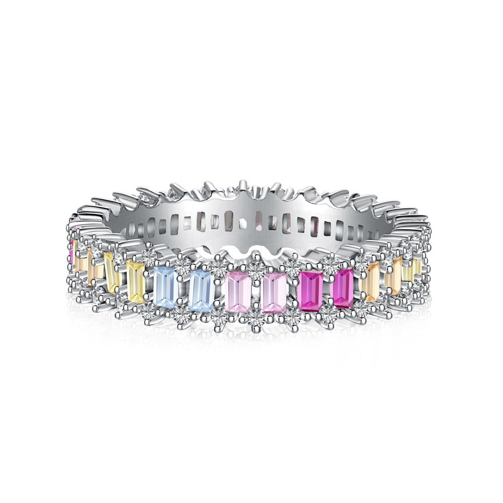 925 all-over sterling silver premium set colored zircon ring