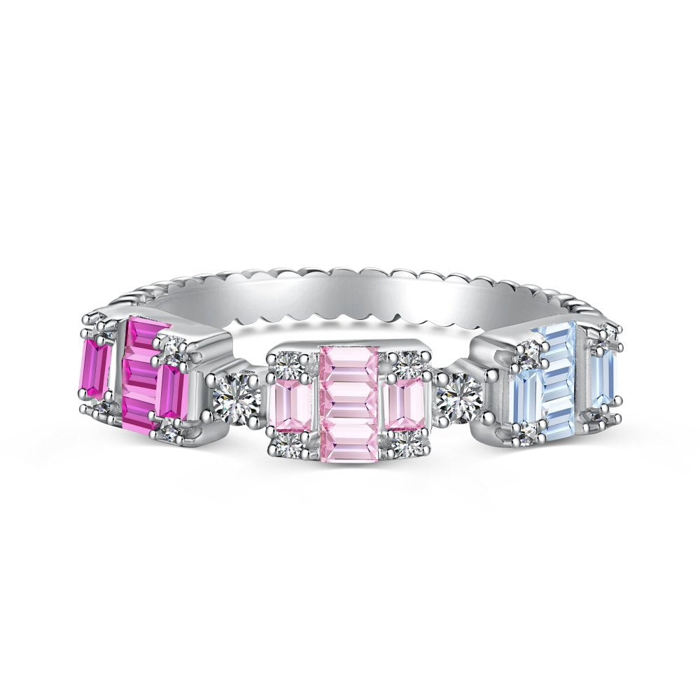 925 all-over sterling silver premium set colored zircon ring