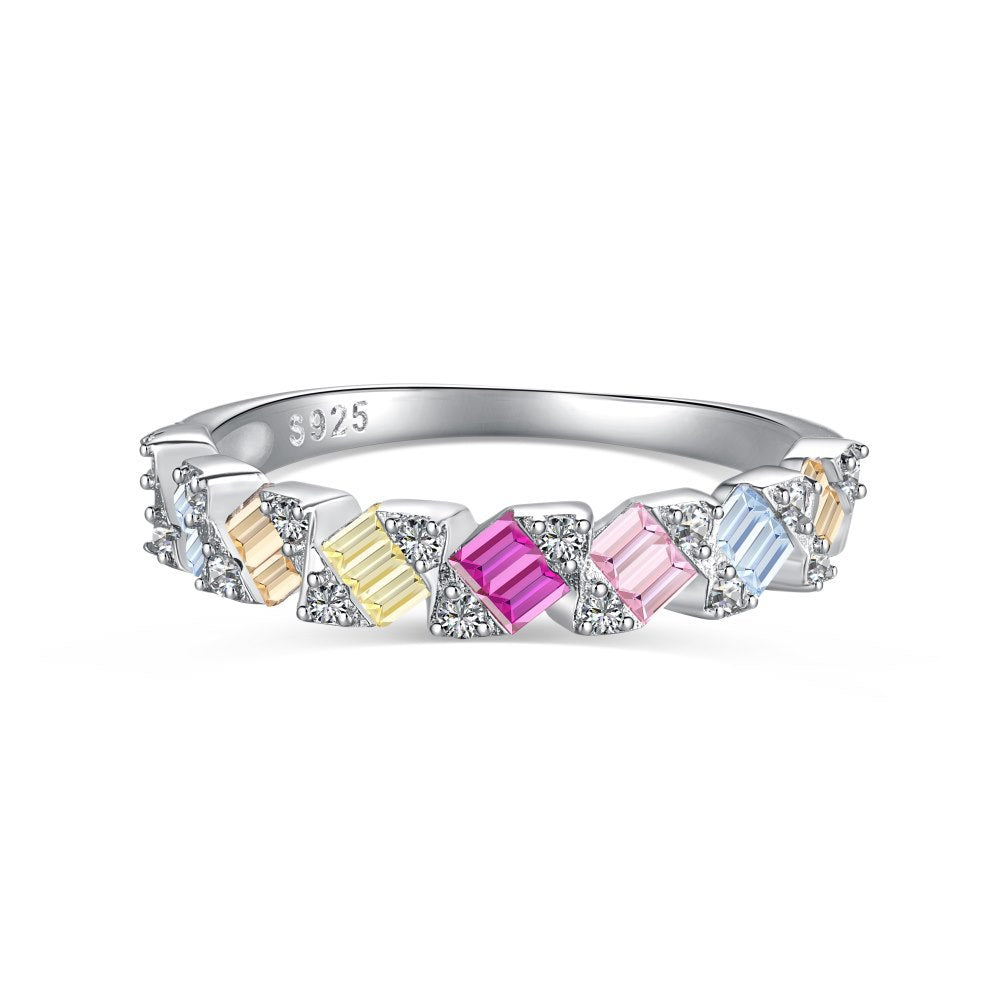 925 all-over sterling silver premium set colored zircon ring