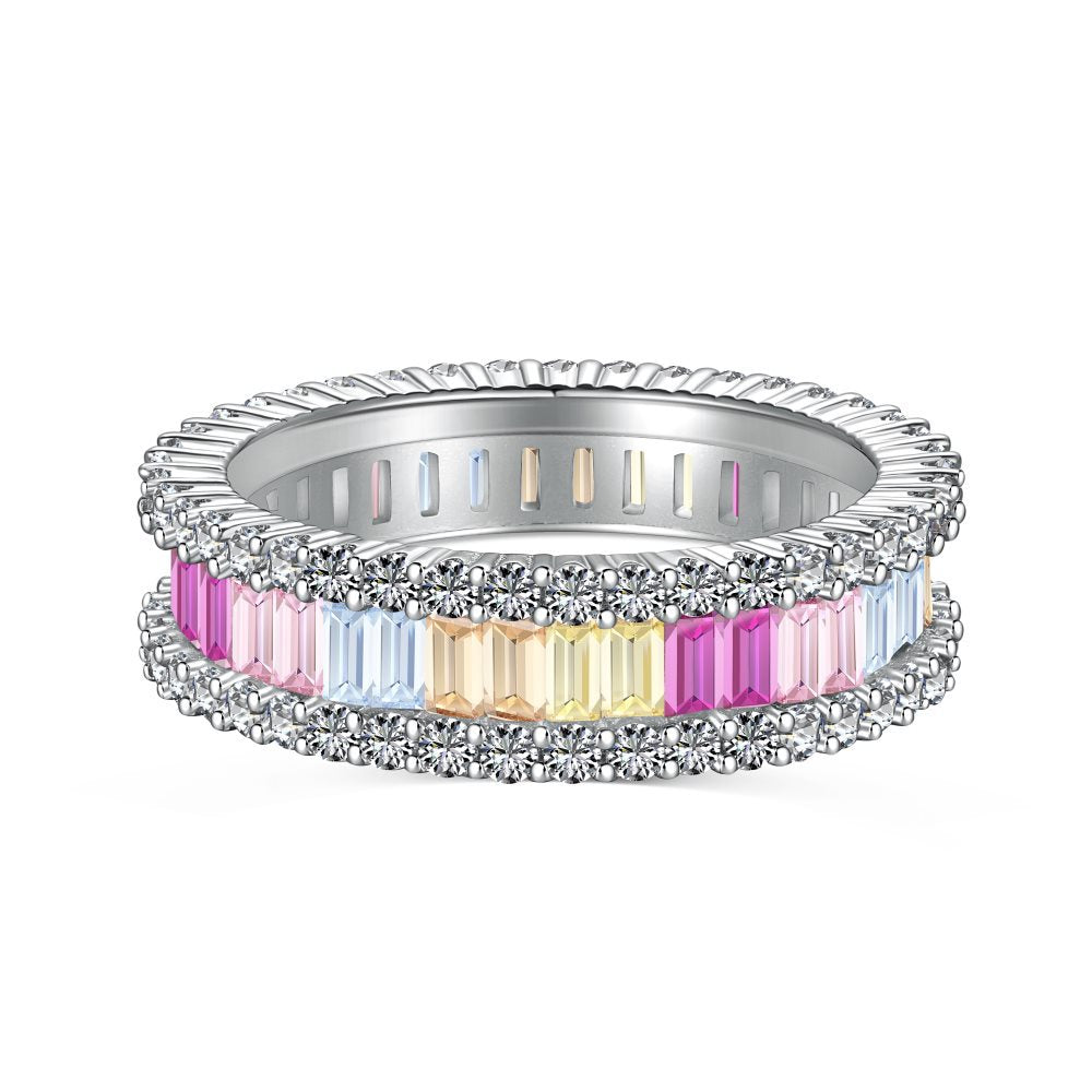 925 all-over sterling silver premium set colored zircon ring
