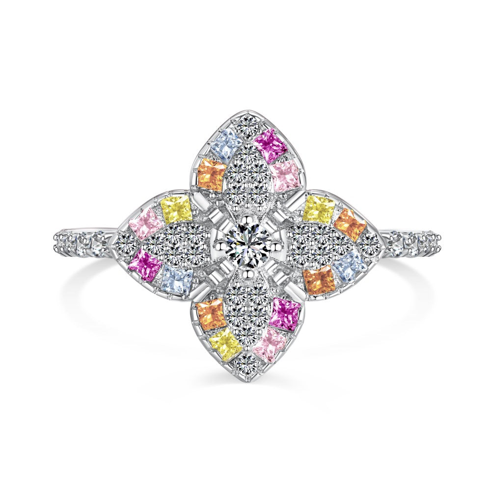 925 all-over sterling silver premium set colored zircon ring