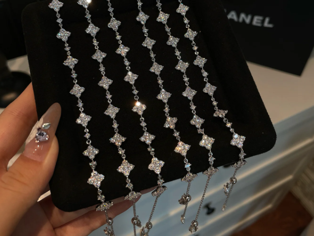 High quality! 925 silver four-leaf full diamond flower flower bracelet