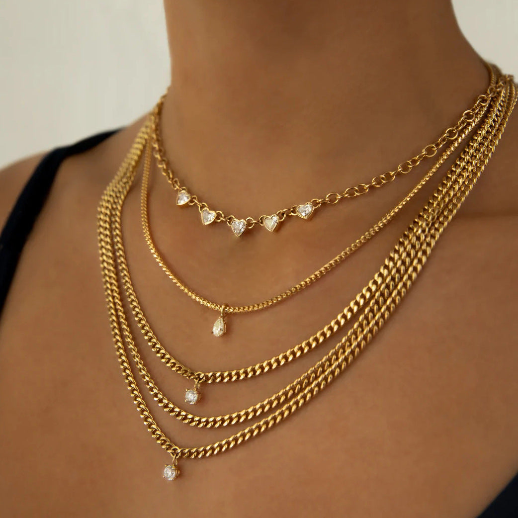 Stainless steel zircon love necklace