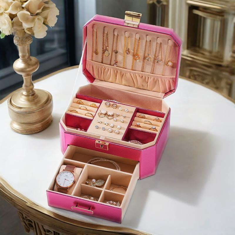 European and American large capacity jewelry storage box, two-layer jewelry storage box, ring and necklace storage box, jewelry box