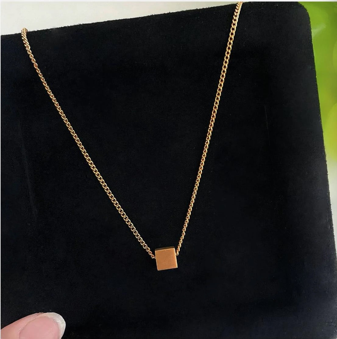 Minimalist Square Brass Brushed Necklace Earrings