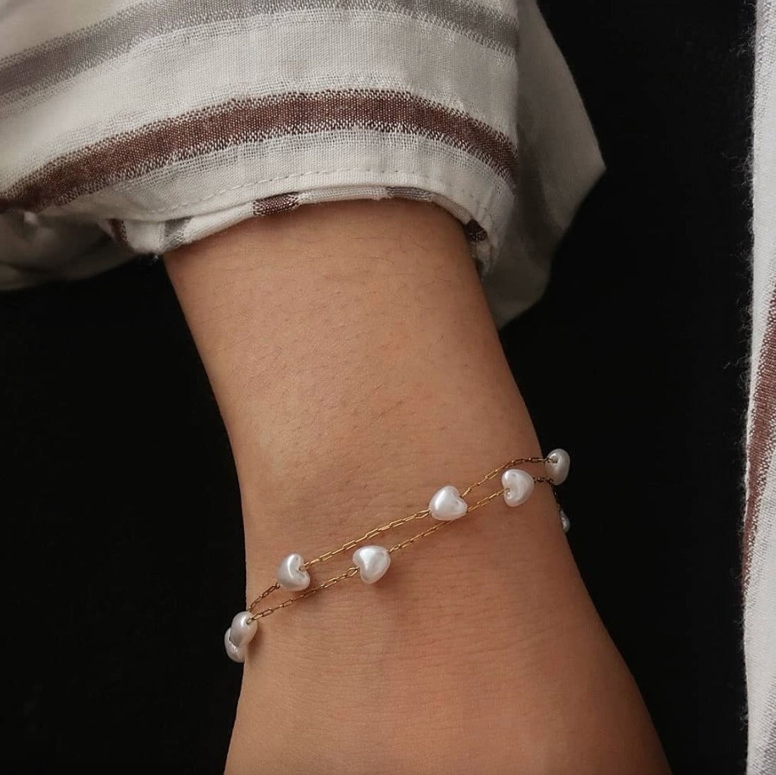 Love imitation pearl double bracelet necklace