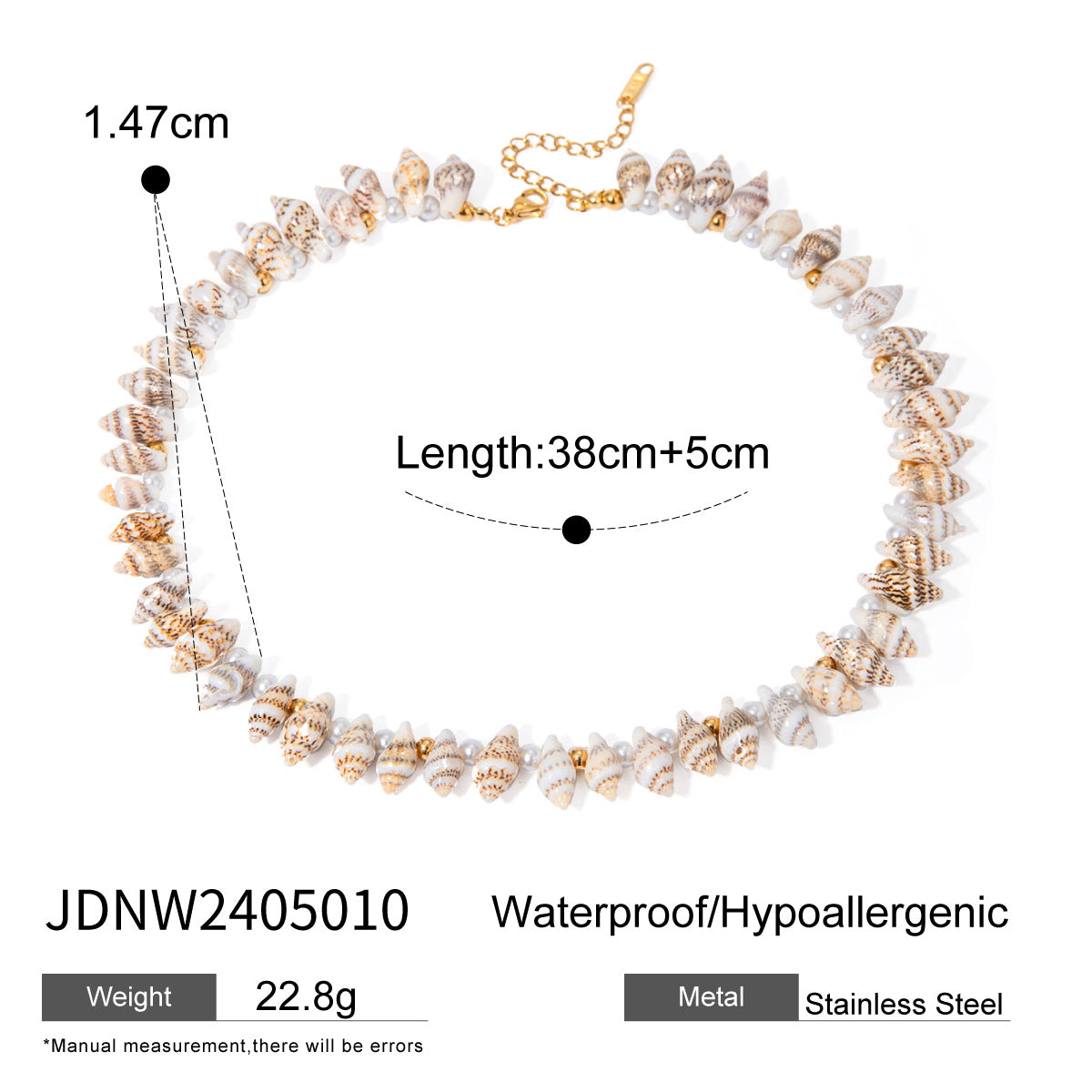 Stainless Steel Mint Green Shell Piece Pearl Shell Pendant Necklace