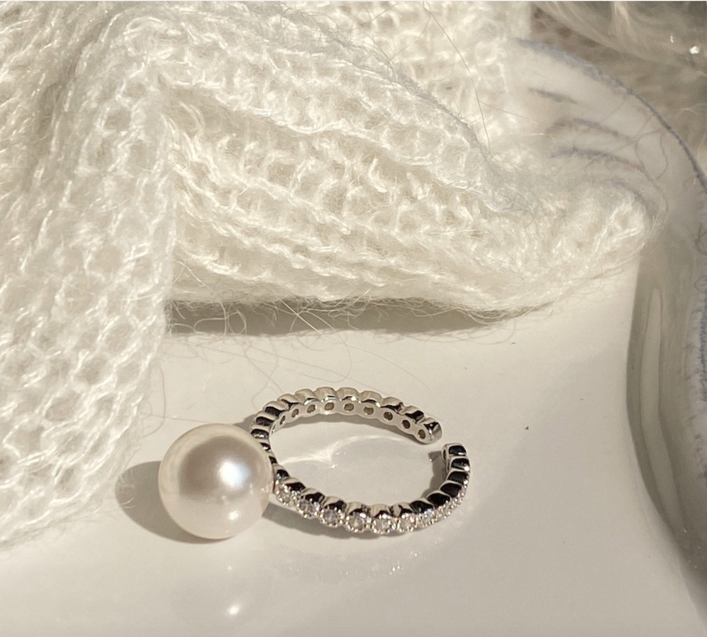 Faux Pearl 925 Silver Pyrrhite Open Ring 10mm