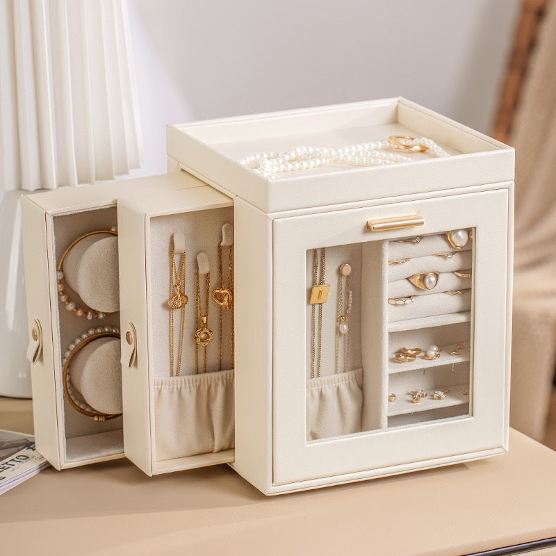 European-style rotating jewelry storage box, large capacity, high-end jewelry box for watches, rings, earrings, necklaces, and other jewelry
