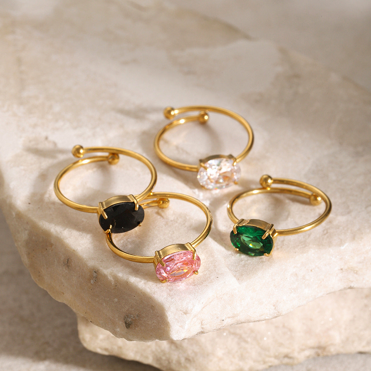 Pink zircon adjustable titanium steel ring