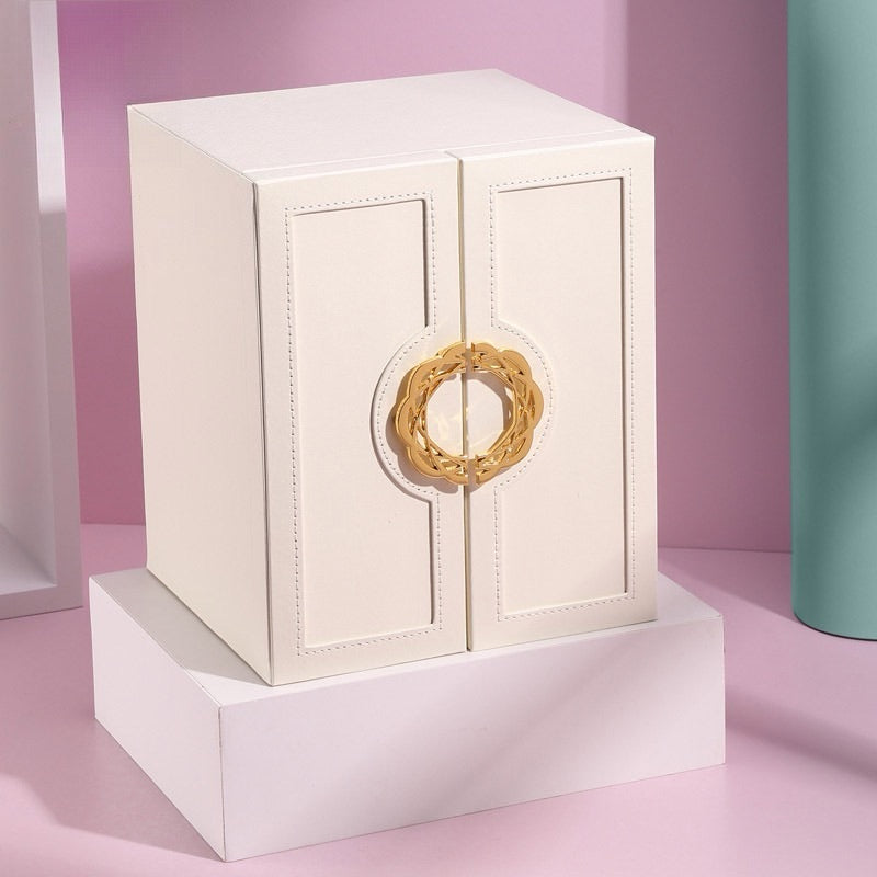 PU leather flat-opening jewelry storage box, large capacity, multi-layer drawer type, ring and necklace storage jewelry box