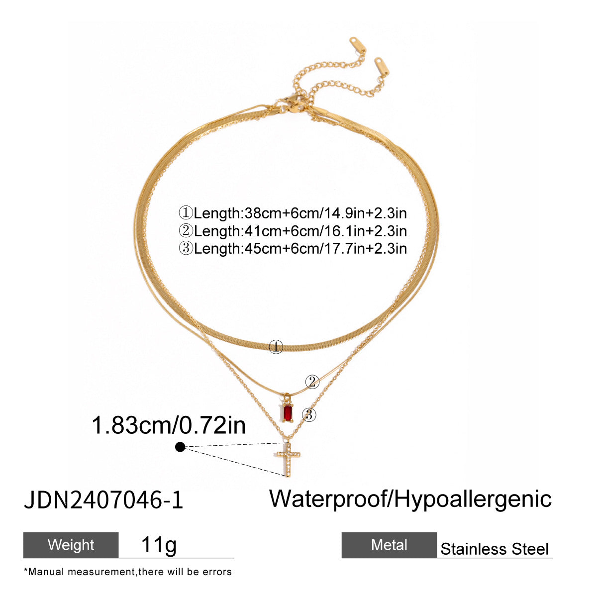 Three-layer clavicle chain stainless steel necklace