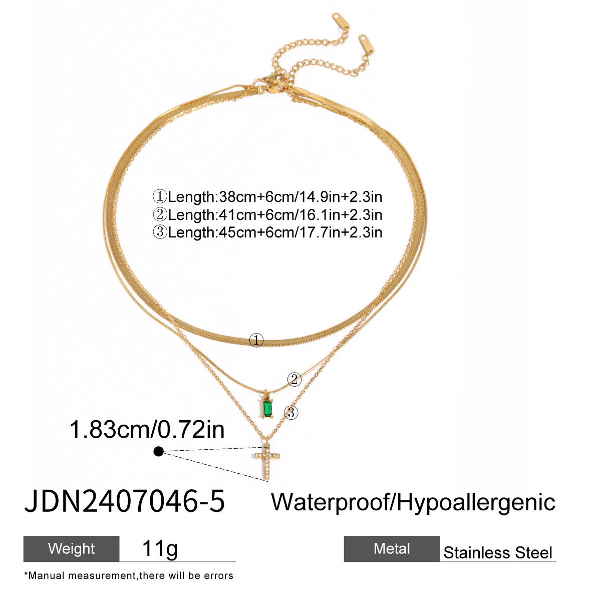 Three-layer clavicle chain stainless steel necklace