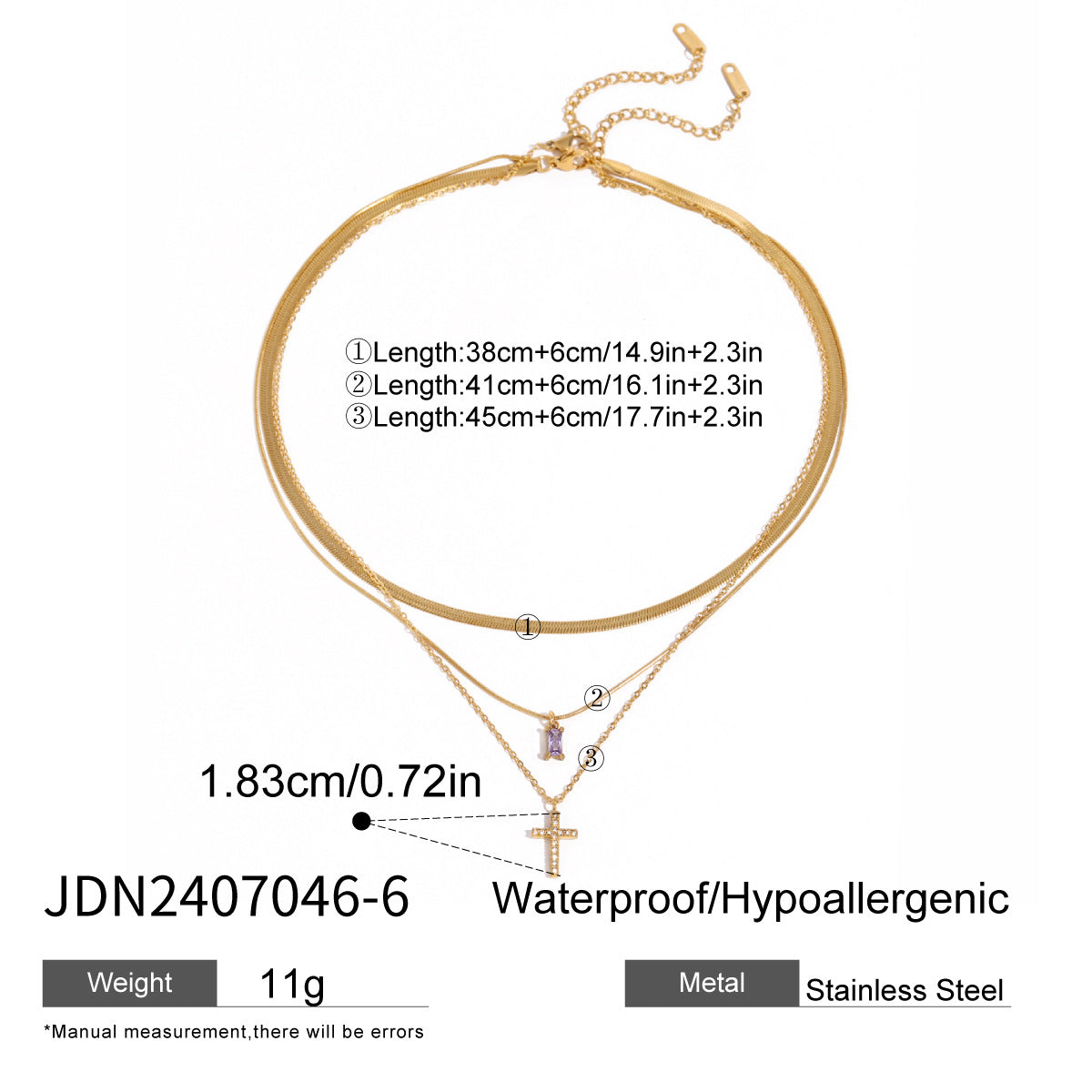 Three-layer clavicle chain stainless steel necklace