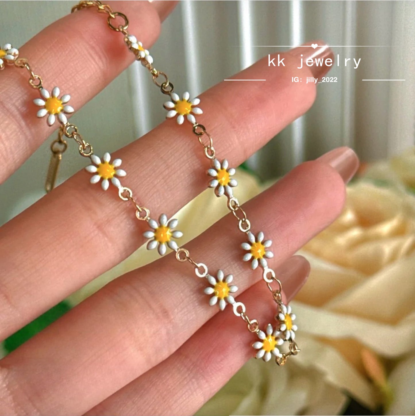 Colored Little Daisies Drop Glaze Flower Bracelet Necklace Set