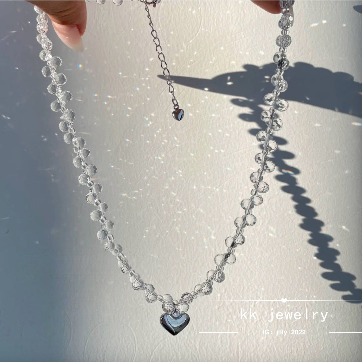 Clear White Crystal Beaded Love Clavicle Chain Necklace