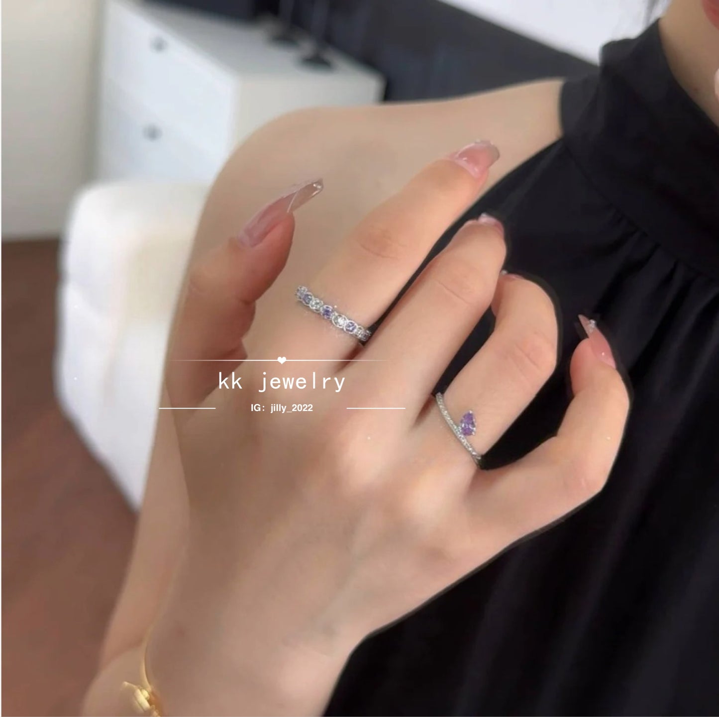 S925 Silver Purple Diamond Stacked Ring