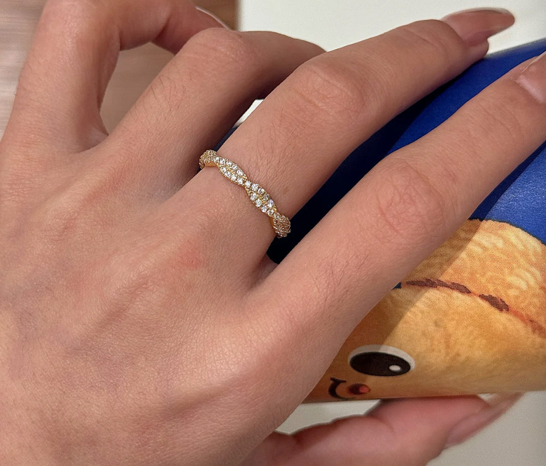High Quality ~925 Silver Gold Plated Diamond Cross Ring