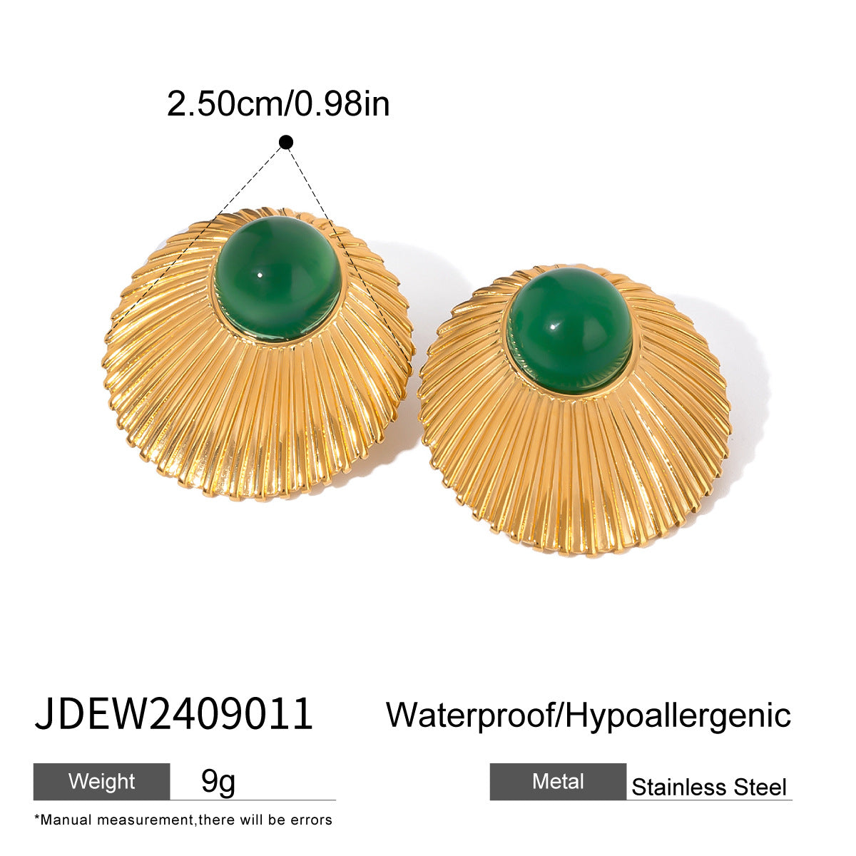 Stainless steel emerald natural stone pendant necklace