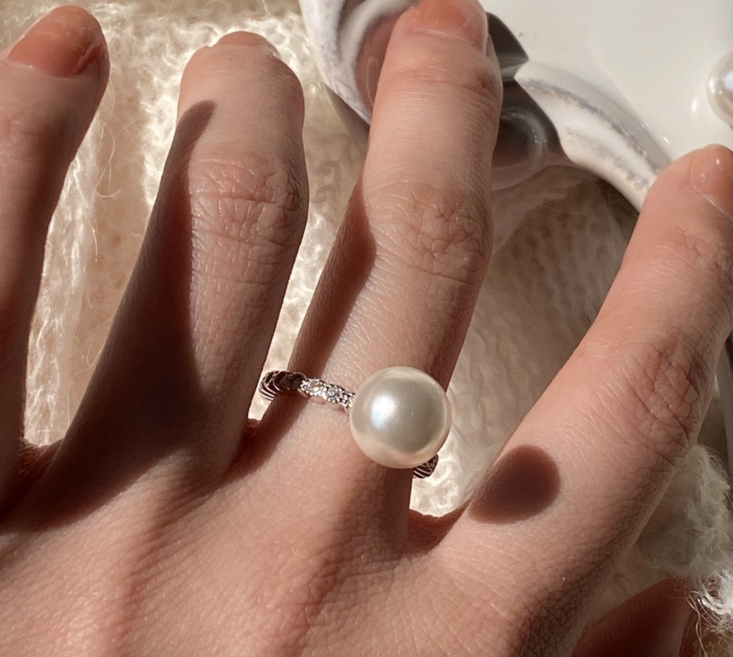 Faux Pearl 925 Silver Pyrrhite Open Ring 10mm