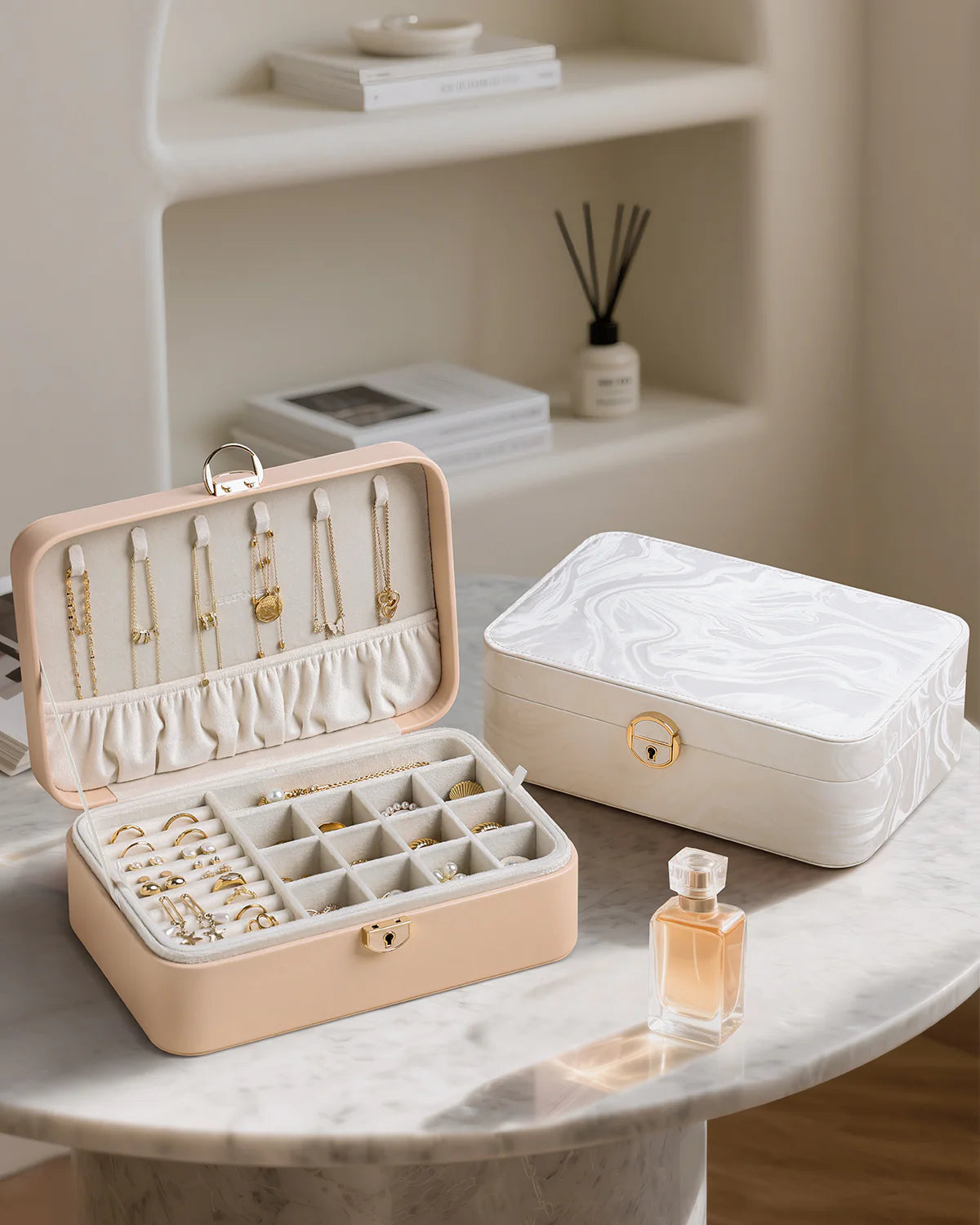 New high-end jewelry box, two-layer jewelry box, earring, necklace, and ring box, home jewelry storage box
