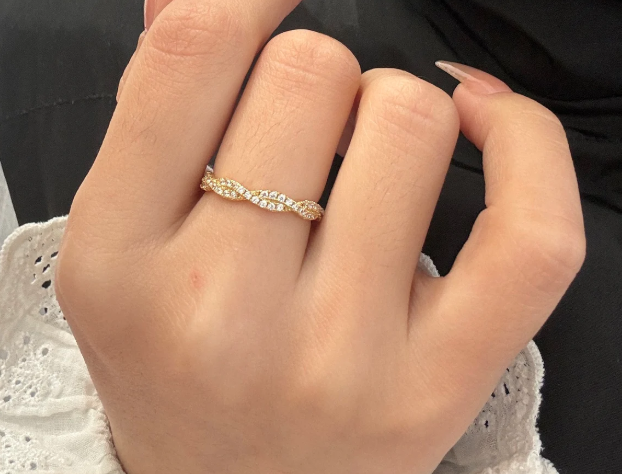 High Quality ~925 Silver Gold Plated Diamond Cross Ring