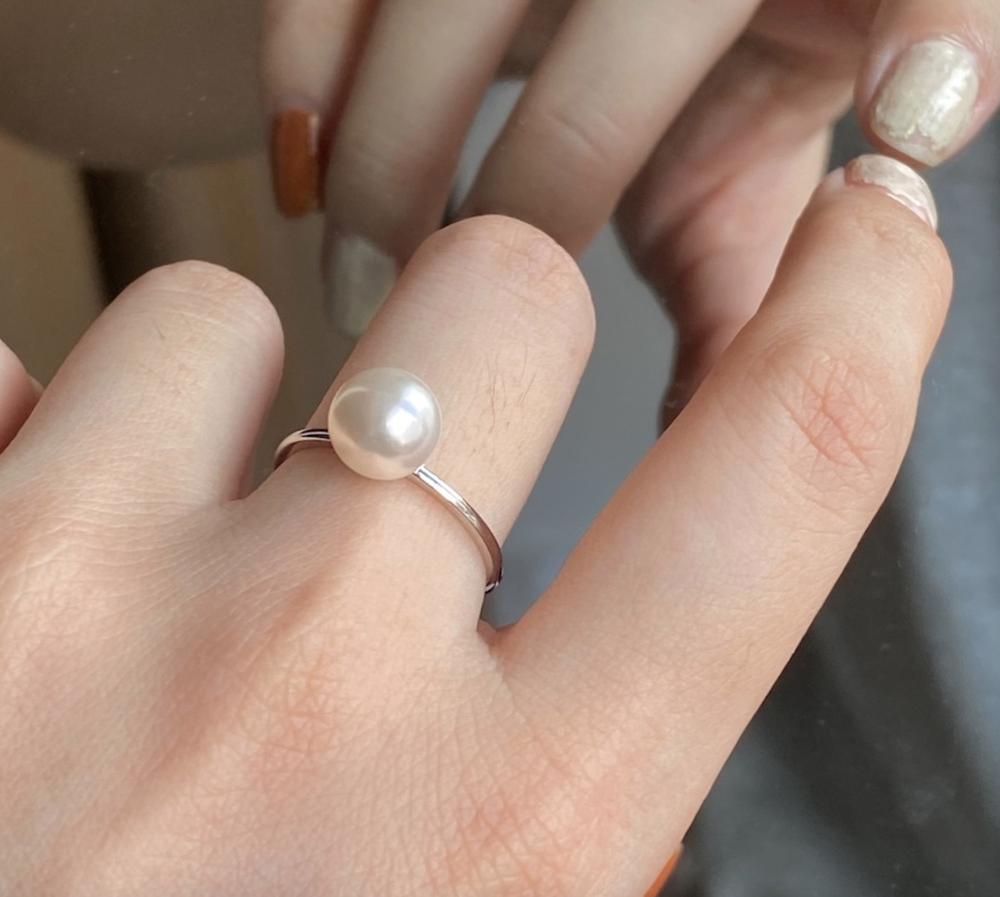 Faux Pearl Band Ring 925 Silver