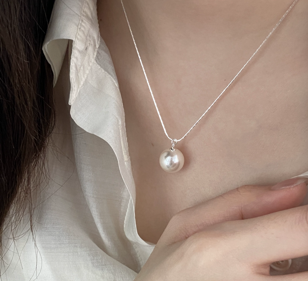 925 Silver Pearl Pendant Slub Chain Necklace