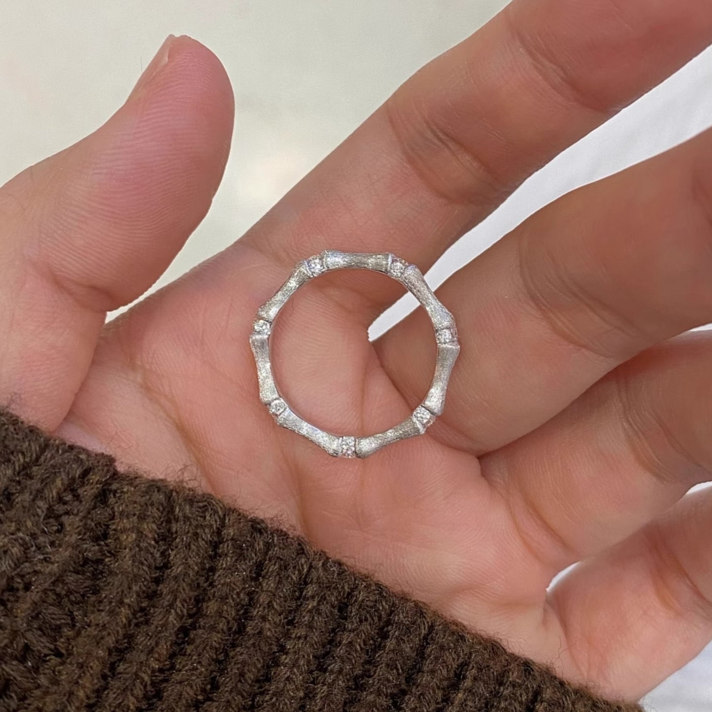 925 silver and gold plated handmade brushed bamboo ring