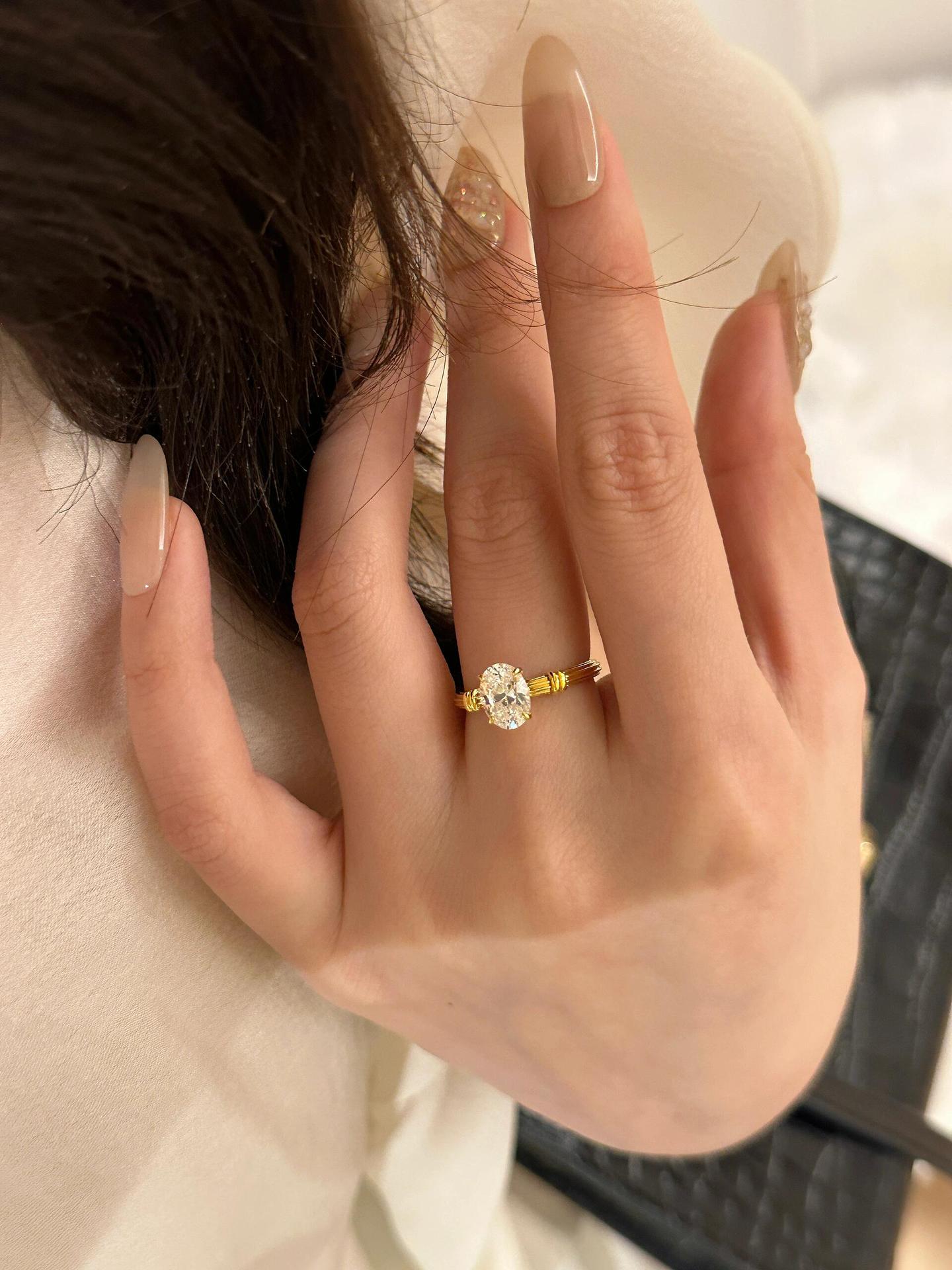 925 silver gold-plated 6*8mm knotted solitaire diamond ring
