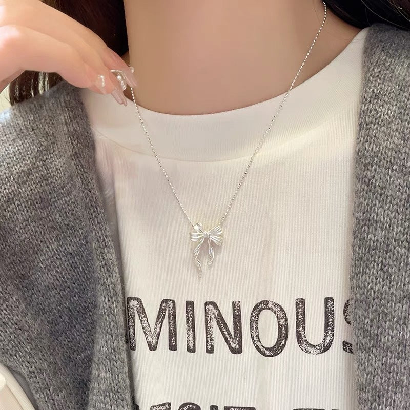925 silver double layer smart bow necklace