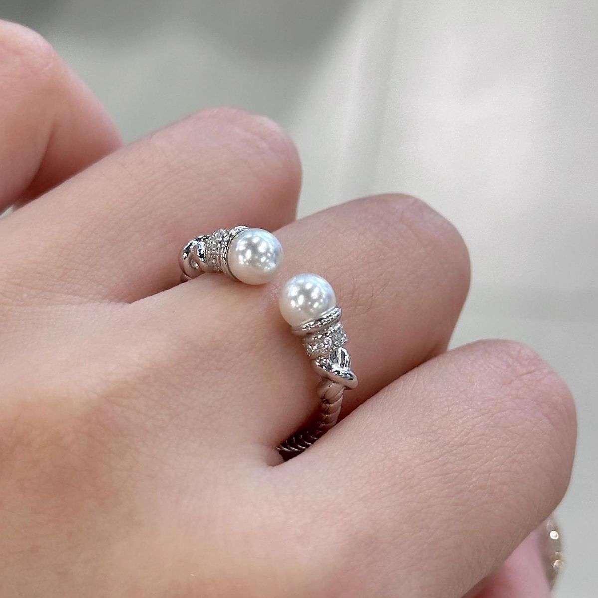 925 silver + shell bead 6mm twist open ring