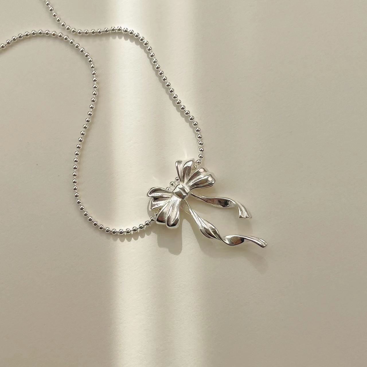 925 silver double layer smart bow necklace