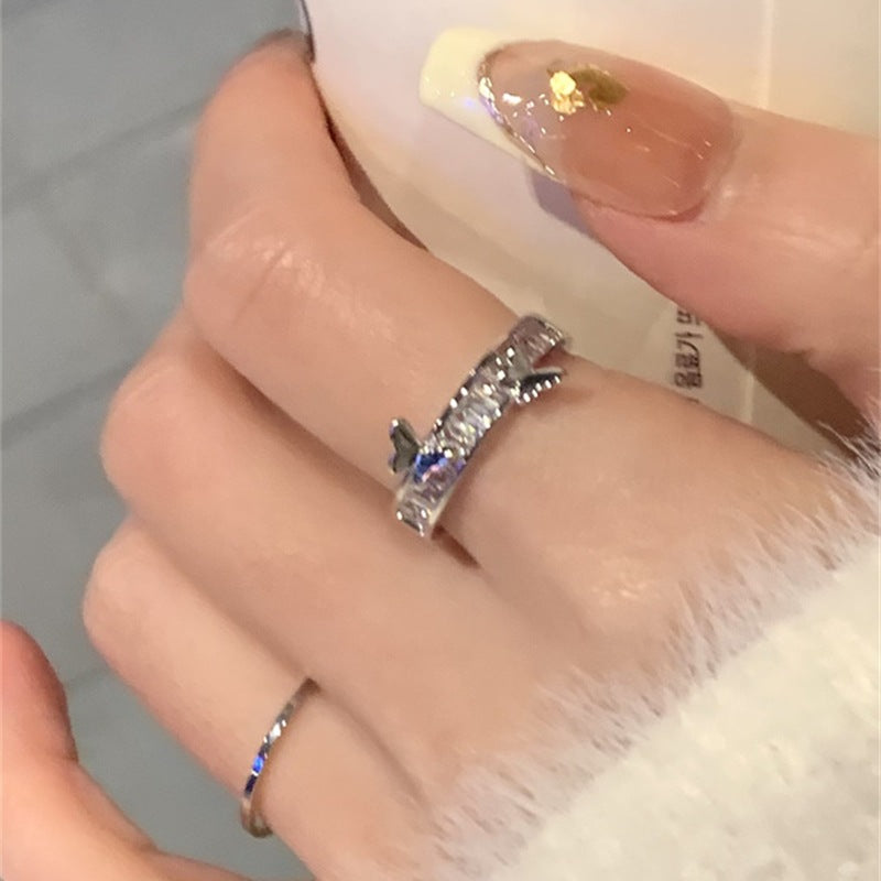925 silver butterfly zircon sparkling diamond ring