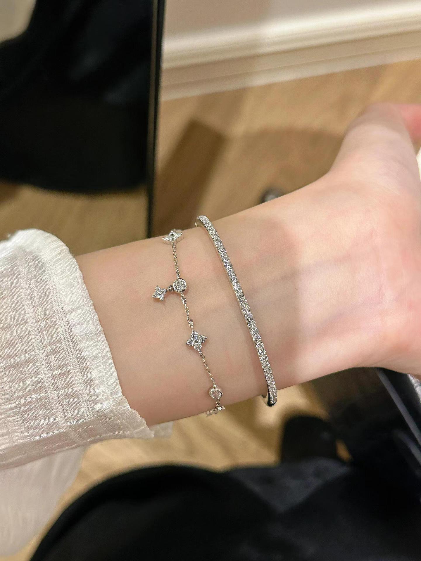 925 Silver Four Leaf Bubble Diamond Bracelet