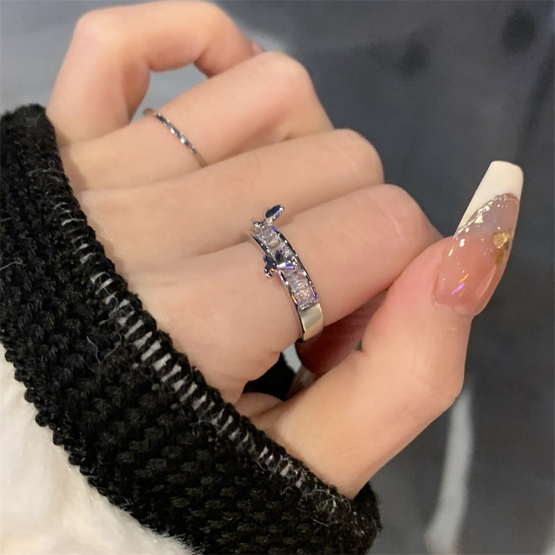 925 silver butterfly zircon sparkling diamond ring