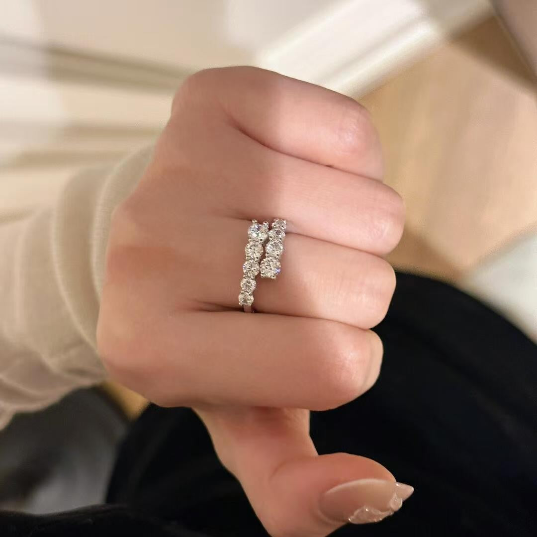 925 Silver 6.5mm Round High Carbon Diamond Ring