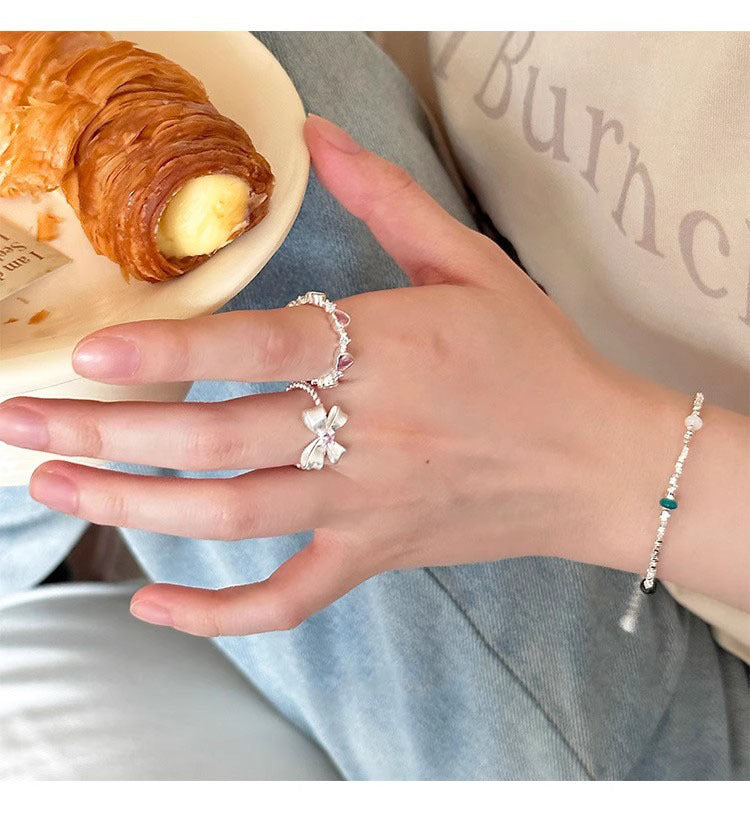 925 Silver Bow Pink Diamond Ring