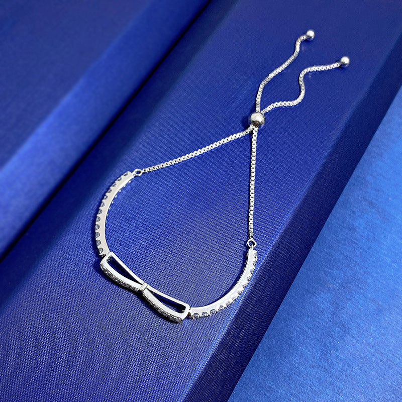 925 silver double row full of diamonds three-dimensional bow bracelet