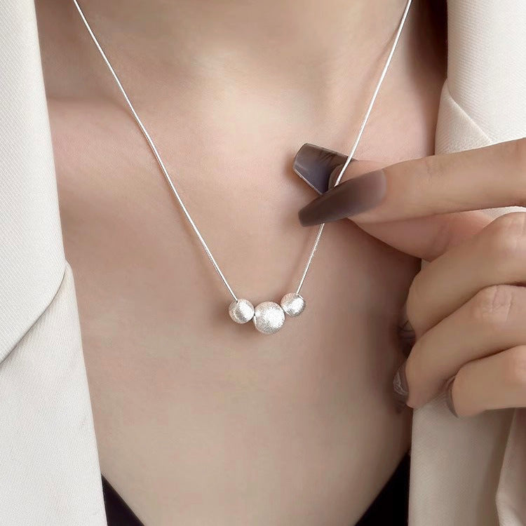 925 silver frosted transfer bead necklace