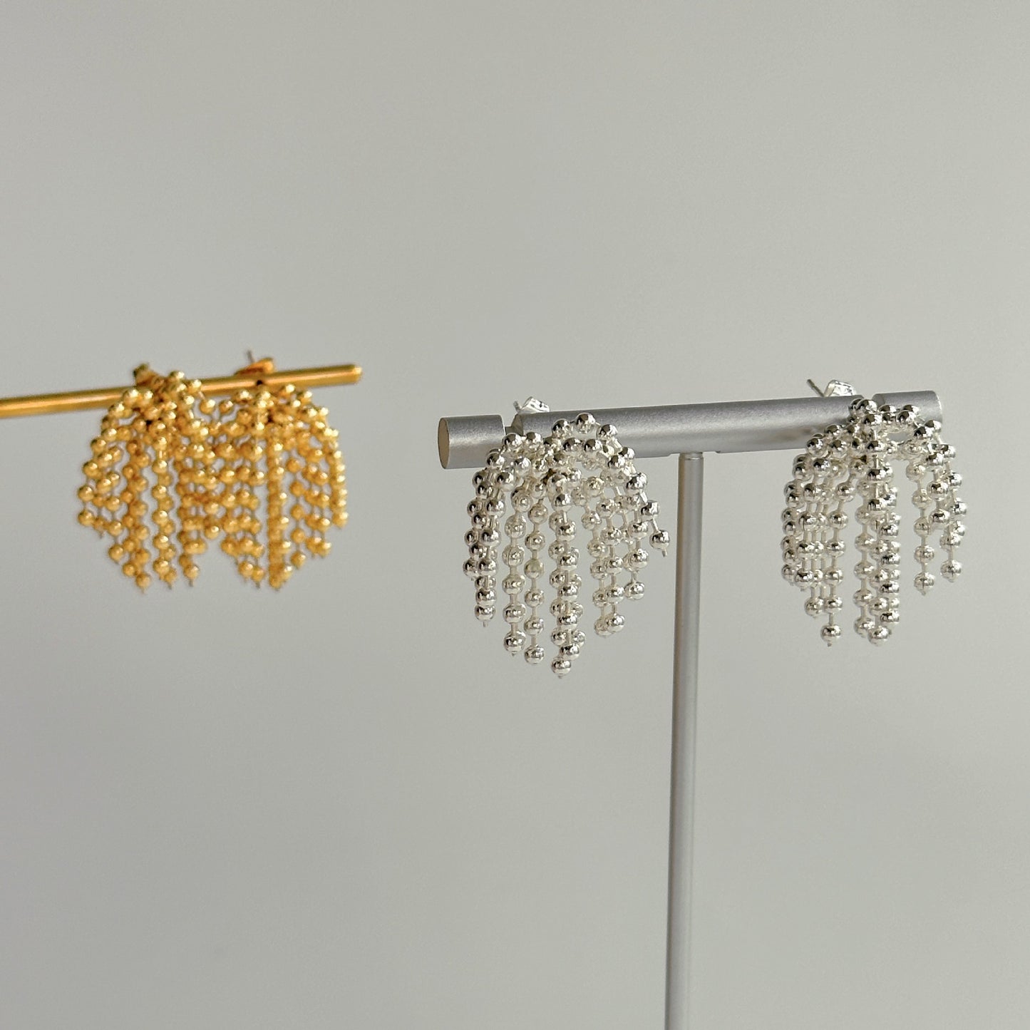 INS titanium steel bead tassel earrings