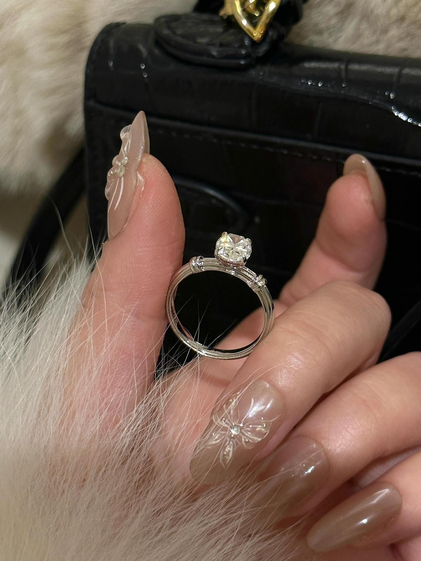 925 silver gold-plated 6*8mm knotted solitaire diamond ring